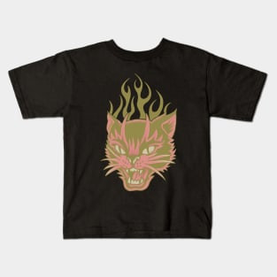 Flaming Cat - American Trad Tattoo Design Kids T-Shirt